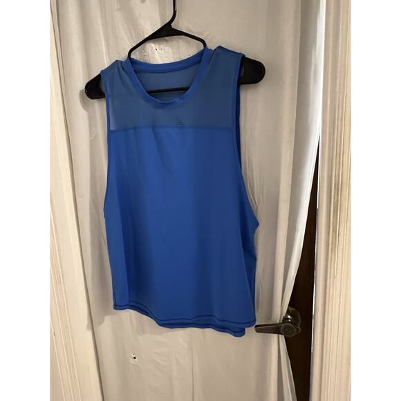 Lululemon Blue Mesh Top Tank Sz M Deep Arm Jokes - Picture 1 of 4